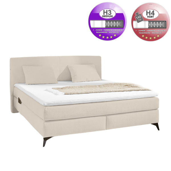 BOXSPRINGBETT 180x200 cm, 7-Zonen-Tonnentaschen-Federkernmatratzen H3+H4, Topper, Bonell-Federkern, Beleuchtung, USB-Ladeports, Chenille Beige / 20016