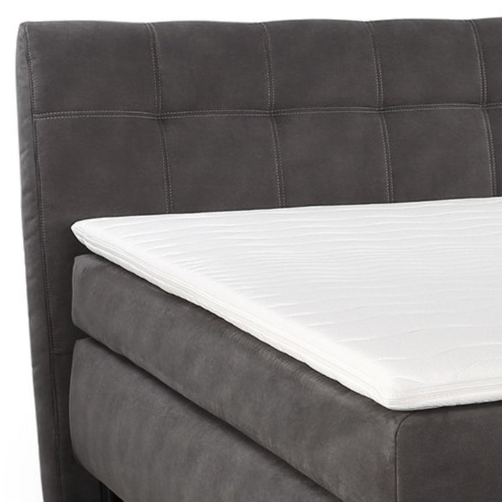 Boxspringbett 140x200 cm mit Bonell-Federkernmatratze H2 inkl. Topper, Bonell-Federkernpolsterung, Mikrofaser-Bezug in Dunkelgrau