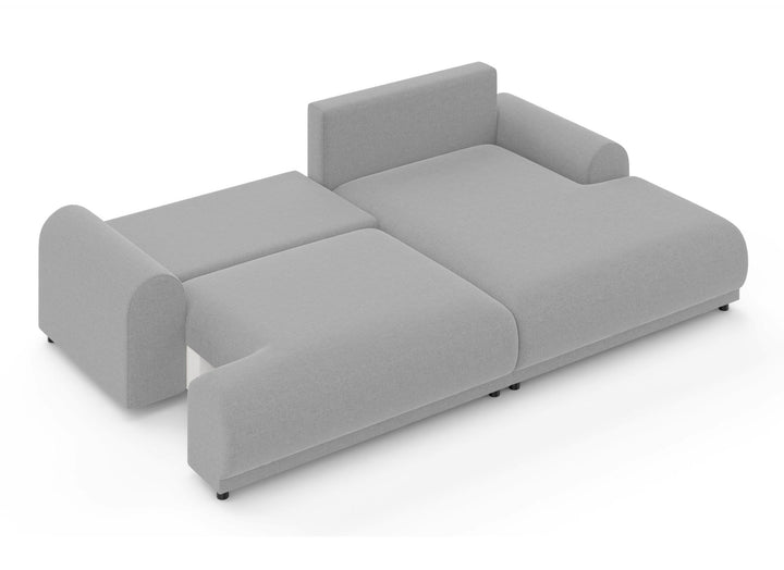 Ecksofa mit Schlaffunktion, Bettkasten, extrabreite Ottomane rechts, Chenille Hellgrau / 21025