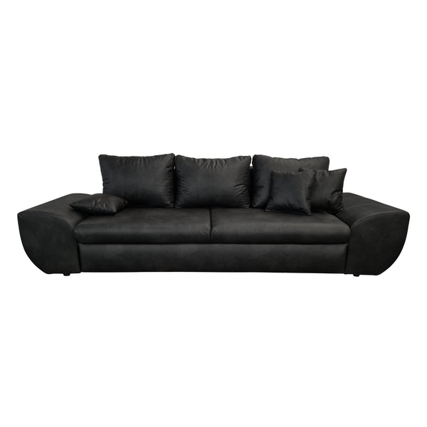 BIG-SOFA mit Schlaffunktion, Bettkasten, Wellenunterfederung 275/98/90 cm, Liegefläche 148x194 cm, Mikrofaser Leder-Optik Vintage Schwarz / 18010