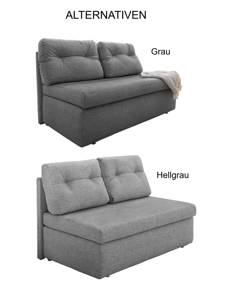 Kleines Schlafsofa 136 cm breit, Sofa mit Schlaffunktion und Bettkasten, Liegefläche 130x193 cm, pflegeleicht, Mikrofaser Grau, Bestpreis, gratis Lieferung, Varianten