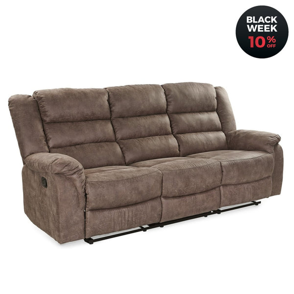 3 - Sitzer - Relaxsofa Taschenfederkern, Liegefunktion manuell verstellbar, Mikrofaser Vintage Grau Braun / 15134