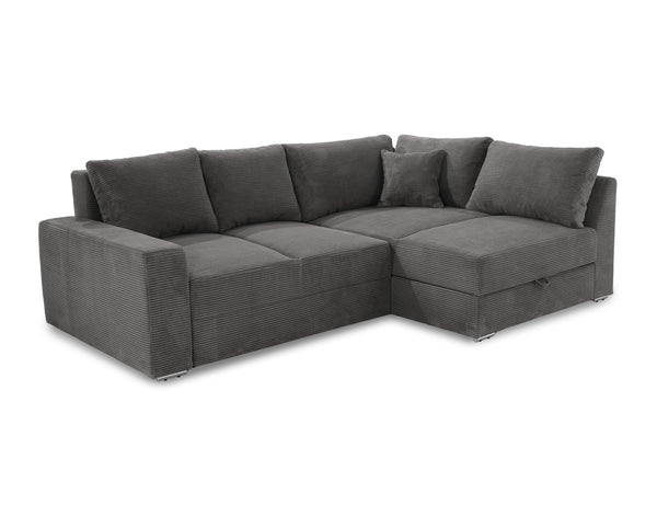 ECKSOFA-DAUERSCHLÄFER Boxspring Federkern Topper Bettkasten, seitenverkehrt montierbar B260/T181/H88 cm, Cord Grau Anthrazit / 15233