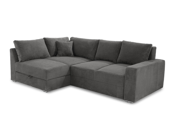 Ecksofa-Dauerschläfer B260/T181/H88 cm Federkern Boxspring-System, inkl. Schlaffunktion Bettkasten, Kaltschaum-Topper, Ottomane links oder rechts montierbar, Bezug Cord in Grau Anthrazit