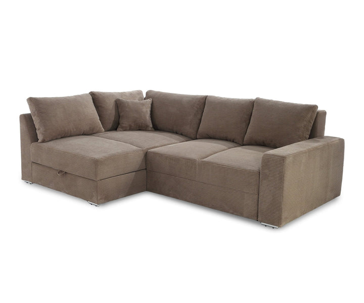 Ecksofa-Dauerschläfer B260/T181/H88 cm Federkern Boxspring-System, inkl. Schlaffunktion Bettkasten, Kaltschaum-Topper, Ottomane links oder rechts montierbar, Bezug Cord in Braun Taupe
