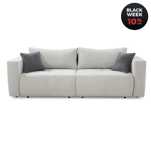 Schlafsofa mit 2x Bettkasten - Verwandlung vom Big - Sofa zur Eckcouch, Waffelcord Silber - Grau / 15242