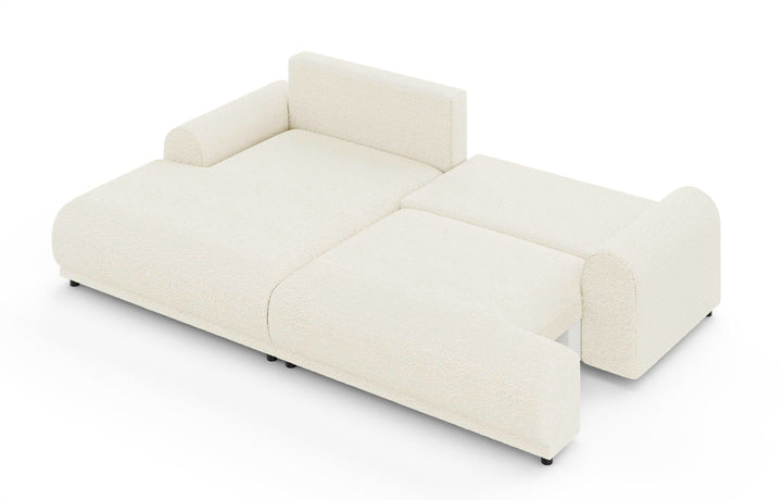 Ecksofa mit Schlaffunktion, Bettkasten, extrabreite Ottomane links, Bouclé Beige Creme / 21028