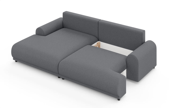 Ecksofa mit Schlaffunktion, Bettkasten, extrabreite Ottomane links, Strukturstoff Dunkelgrau / 21034