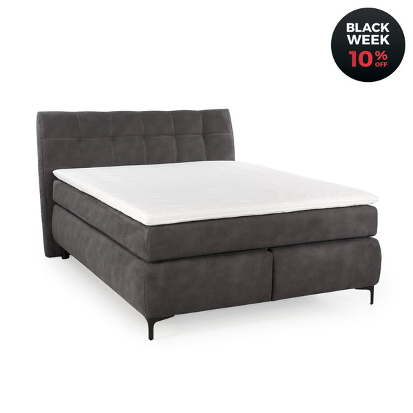 Boxspringbett 140x200 cm mit Federkernmatratze H2 inkl. Topper, Mikrofaser Dunkelgrau / 20007