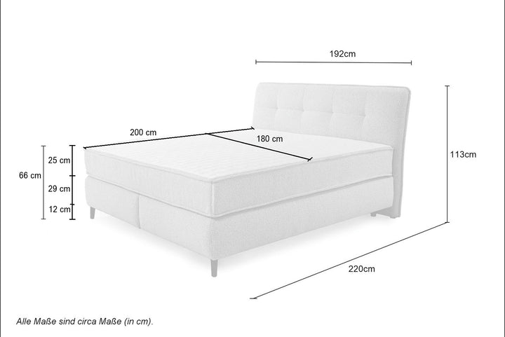 Boxspringbett 180x200 cm, extradicke 7-Zonen-Tonnentaschen-Federkern-Wendematratzen H3/H4, Bonell-Federkern, Flachgewebe Beige Grau