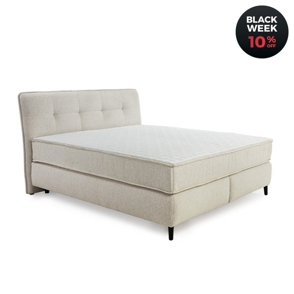 Boxspringbett 180x200 cm, extradicke 7 - Zonen - Tonnentaschen - Federkern - Wendematratzen H3/H4, Flachgewebe Beige Grau / 20024