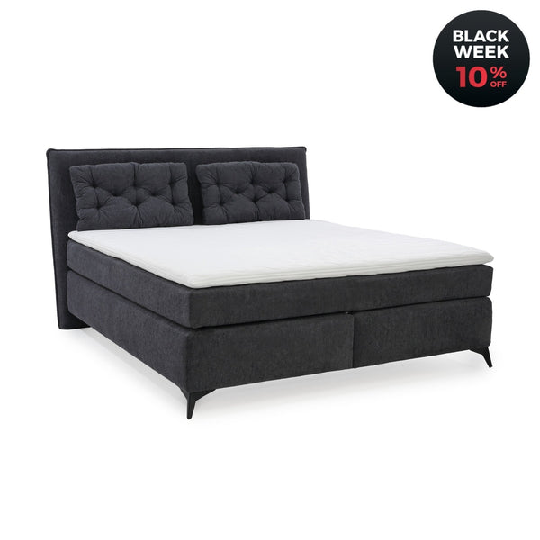 Boxspringbett 180x200 cm mit Wende - Federkernmatratzen H2/H3, Topper, 2 Kissen, Chenille Anthrazit / 20031