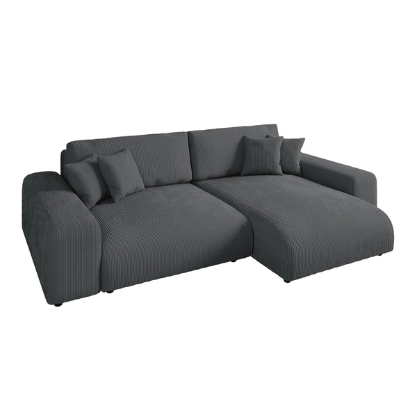 ECKSOFA mit Schlaffunktion, Bettkasten, Wellenunterfederung, seitenverkehrt montierbar B255/T165/H84 cm, Liegefl. 148x196 cm, Cord Grau / 21006