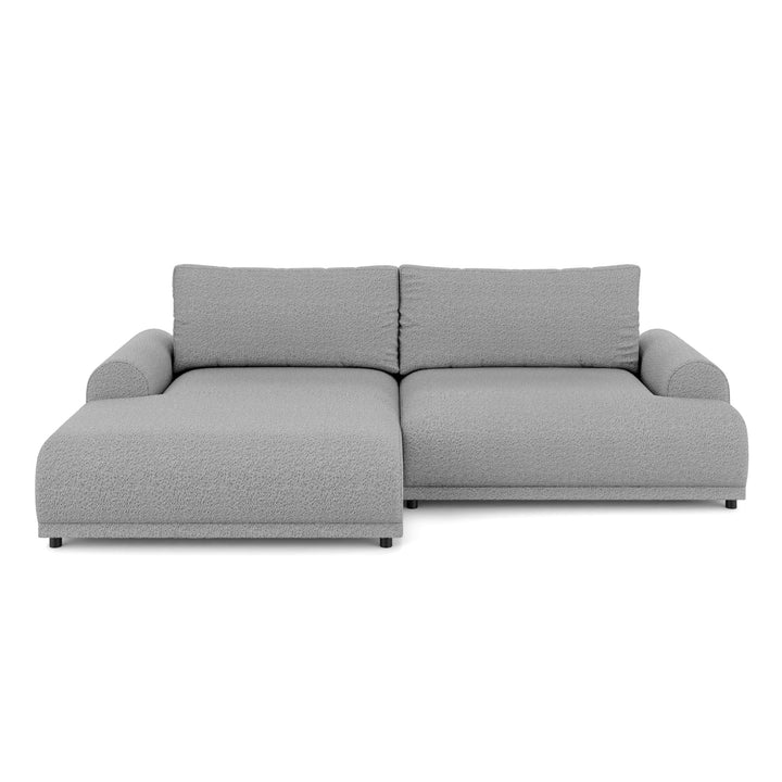 Ecksofa mit Schlaffunktion, Bettkasten, extrabreite Ottomane links, Bouclé Grau / 21030