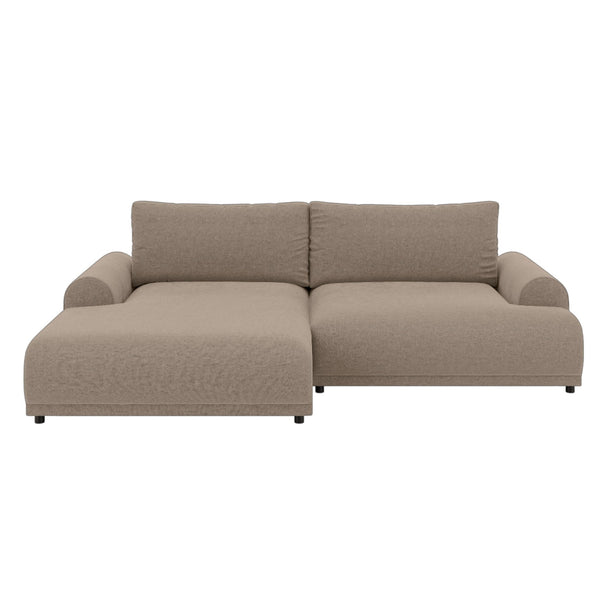 Ecksofa mit Schlaffunktion, Bettkasten, extrabreite Ottomane links, Chenille Hellbraun / 21022