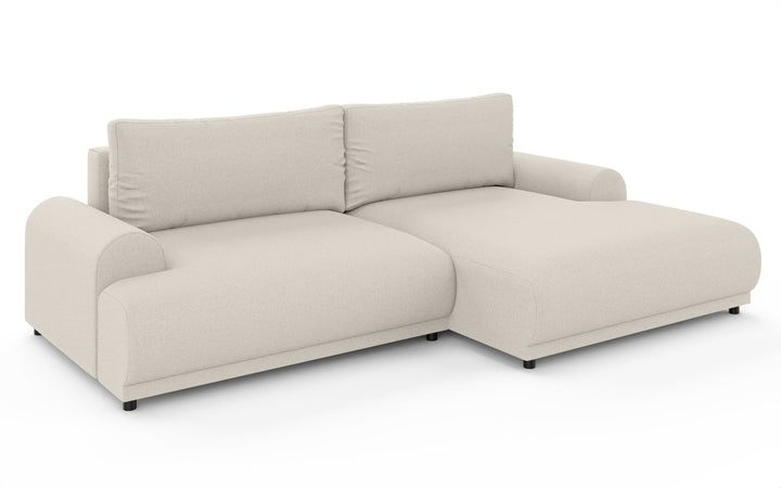 Ecksofa mit Schlaffunktion, Bettkasten, extrabreite Ottomane rechts, Strukturstoff Beige / 21031