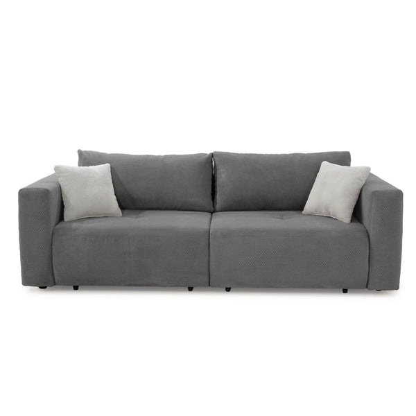 SCHLAFSOFA Verwandlung: Big-Sofa/Eckcouch, 2 Bettkästen, B243/T115-161/H84 cm, Liegefläche 145x197 cm, Waffelcord Grau / 15241