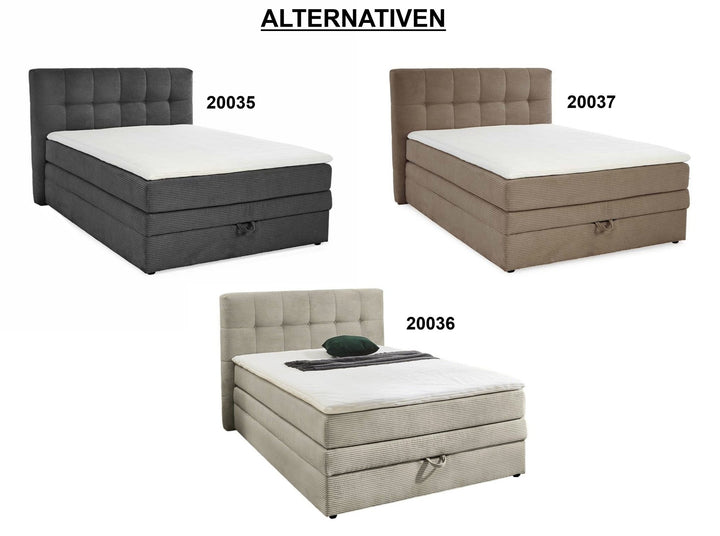 Boxspringbett 140x200 cm, 7-Zonen-Tonnentaschen-Federkernmatratze H3, Topper, Bonell-Federkern, großer Bettkasten, Cord Braun Taupe