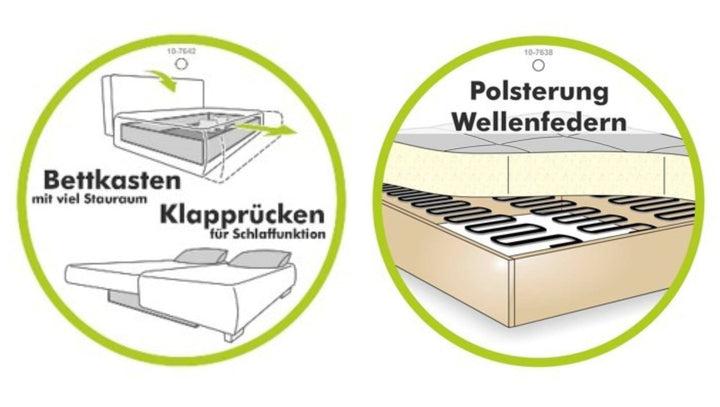 Ecksofa mit Schlaffunktion, Bettkasten, extrabreite Ottomane links, Bouclé Grau / 21030