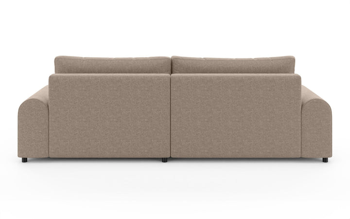 Ecksofa mit Schlaffunktion, Bettkasten, extrabreite Ottomane rechts, Chenille Hellbraun / 21021