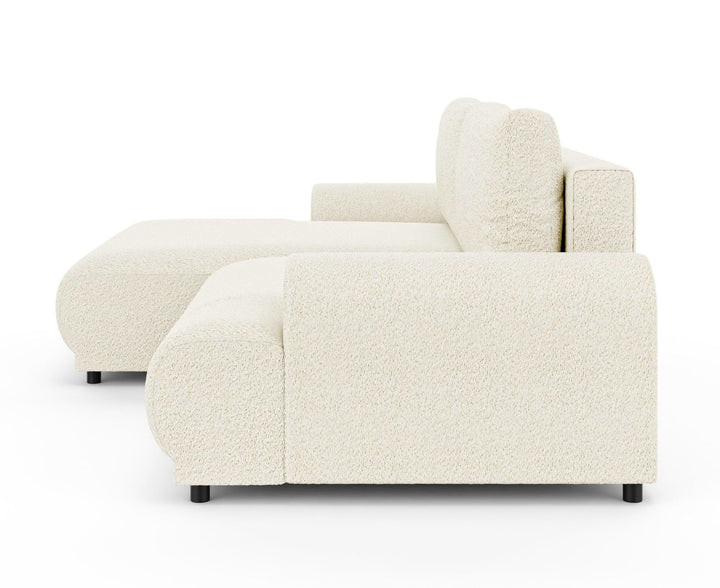 Ecksofa mit Schlaffunktion, Bettkasten, extrabreite Ottomane links, Bouclé Beige Creme / 21028