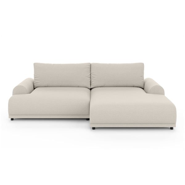 Ecksofa mit Schlaffunktion, Bettkasten, extrabreite Ottomane rechts, Strukturstoff Beige / 21031