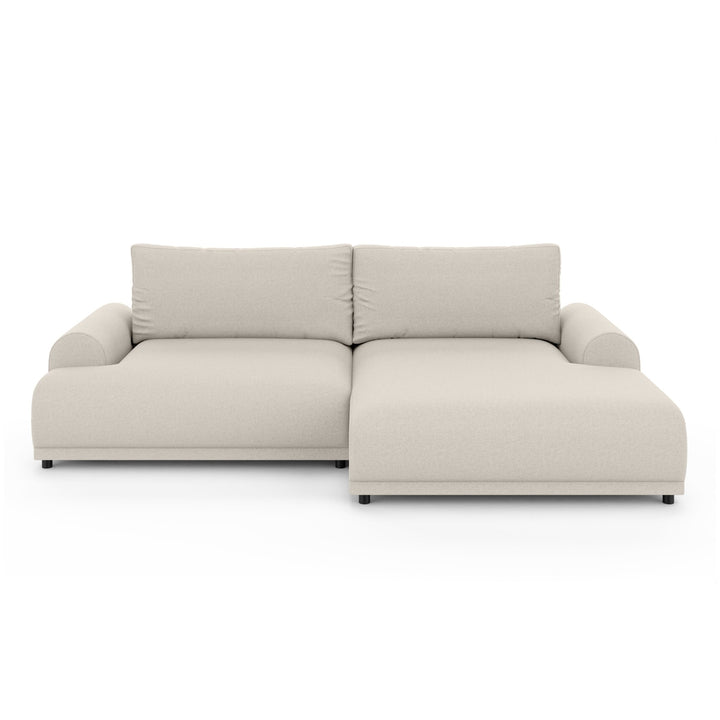 Ecksofa mit Schlaffunktion, Bettkasten, extrabreite Ottomane rechts, Strukturstoff Beige / 21031