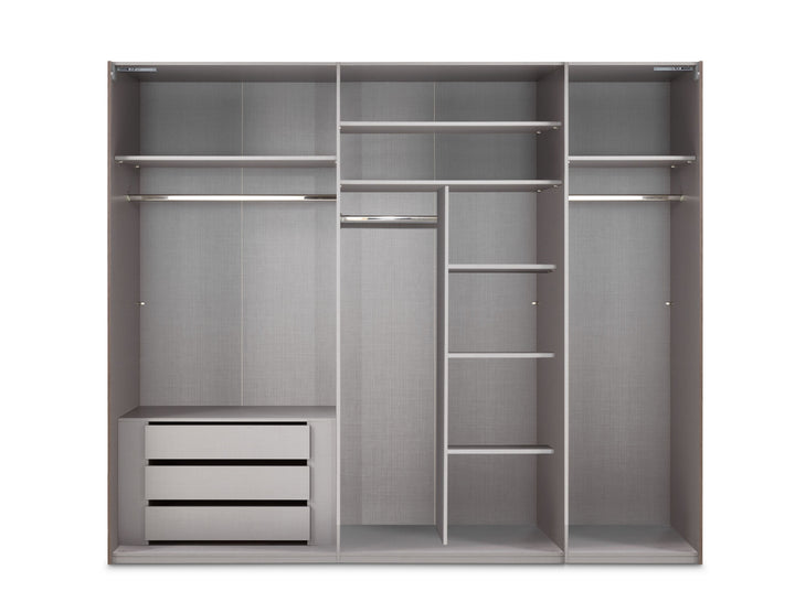 Schwebetürenschrank Kleiderschrank 3-türig B250/H216/T65 cm inkl. Vollausstattung in Weiß
