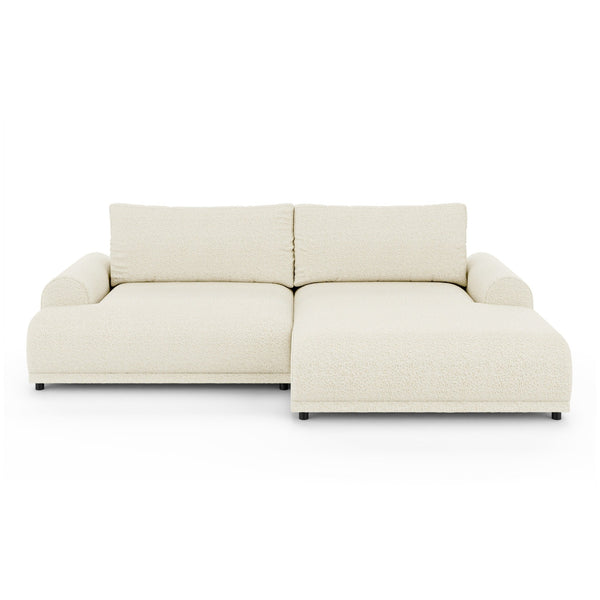 Ecksofa mit Schlaffunktion, Bettkasten, extrabreite Ottomane rechts, Bouclé Beige Creme / 21027