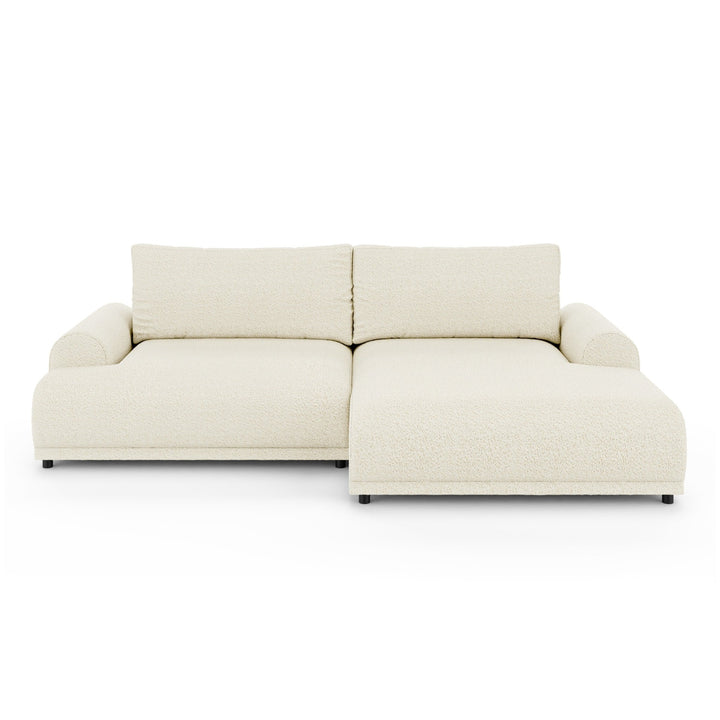 Ecksofa mit Schlaffunktion, Bettkasten, extrabreite Ottomane rechts, Bouclé Beige Creme / 21027