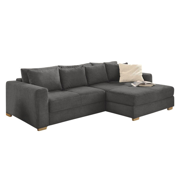 ECKSOFA-DAUERSCHLÄFER Federkern Bettkasten, seitenverkehrt montierbar 288/186/86 cm, Cord Grau Anthrazit / 15153