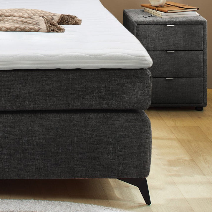 Boxspringbett 180x200 cm mit Bonell-Wende-Federkernmatratzen H2/H3, Bonell-Federkernpolsterung, PU-Schaum-Topper, 2 Kissen, Chenille Anthrazit