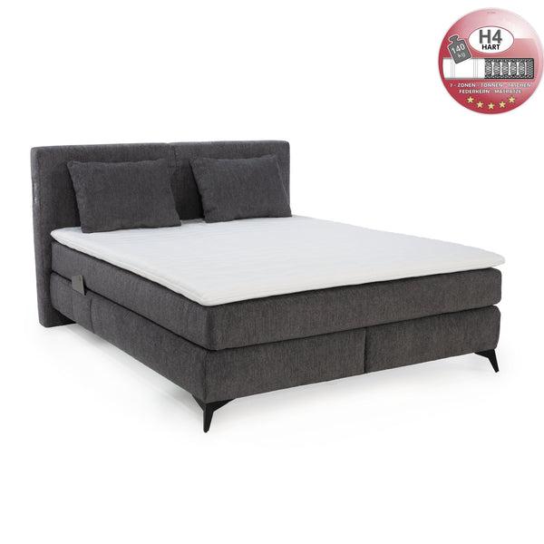 Boxspringbett 160/200 cm, 7-Zonen-Tonnentaschen-Federkernmatratzen H4, Topper, Bonell-Federkern, Beleuchtung,USB-Ladeports, Chenille Dunkelgrau