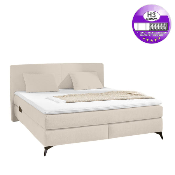 BOXSPRINGBETT 180x200 cm, 7-Zonen-Tonnentaschen-Federkernmatratzen H3, Topper, Bonell-Federkern, Beleuchtung, USB-Ladeports, Chenille Beige / 20017