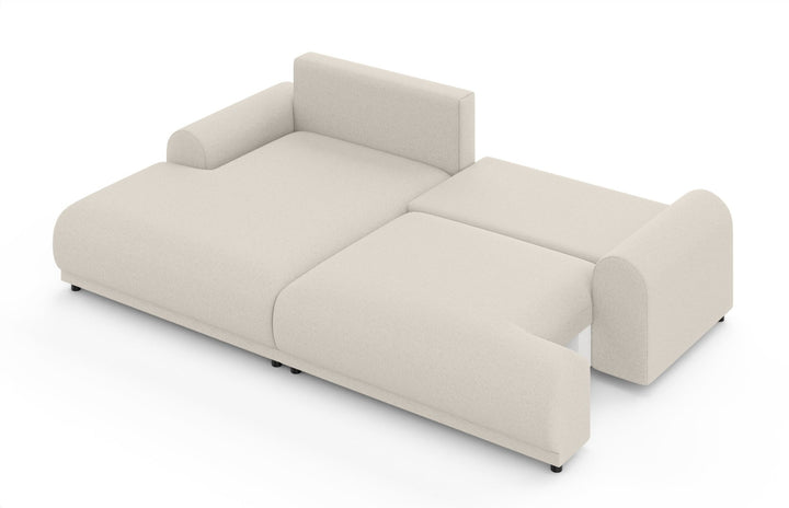 Ecksofa mit Schlaffunktion, Bettkasten, extrabreite Ottomane links, Strukturstoff Beige / 21032