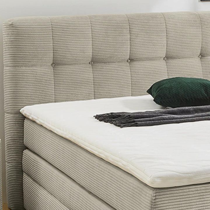 Boxspringbett 140x200 cm, 7-Zonen-Tonnentaschen-Federkernmatratze H3, Topper, Bonell-Federkern, großer Bettkasten, Cord Beige Grau