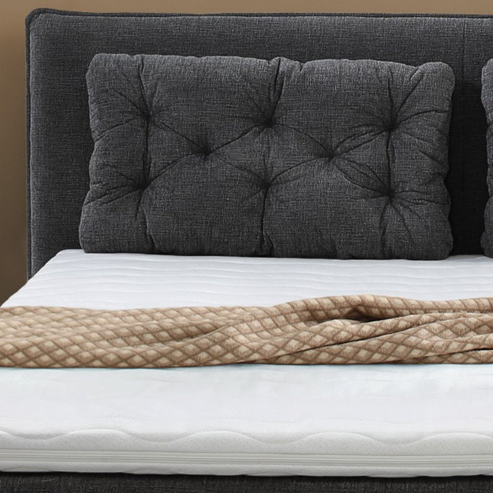 Boxspringbett 180x200 cm mit Bonell-Wende-Federkernmatratzen H2/H3, Bonell-Federkernpolsterung, PU-Schaum-Topper, 2 Kissen, Chenille Anthrazit