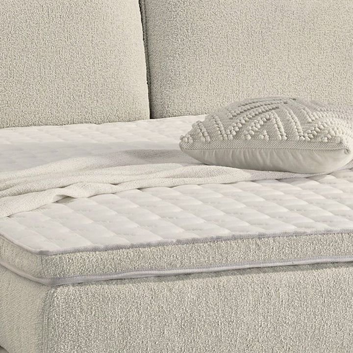 Boxspringbett 180x200 cm, Kopfteil m.Keder, 7-Zonen-Tonnentaschen-Federkernmatratzen H3+H4, Topper, Bonell-Federkern, Flachgewebe Beige Grau