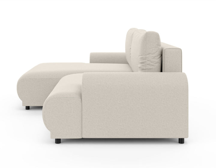 Ecksofa mit Schlaffunktion, Bettkasten, extrabreite Ottomane links, Strukturstoff Beige / 21032
