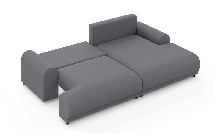 Ecksofa mit Schlaffunktion, Bettkasten, extrabreite Ottomane rechts, Strukturstoff Dunkelgrau / 21033