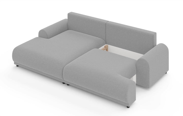 Ecksofa mit Schlaffunktion, Bettkasten, extrabreite Ottomane links, Chenille Hellgrau / 21026