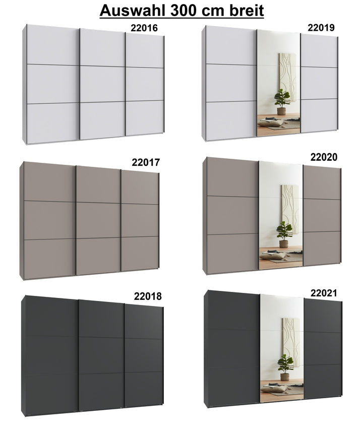 Schwebetürenschrank Kleiderschrank 3-türig B300/H216/T65 cm inkl. Vollausstattung in Weiß