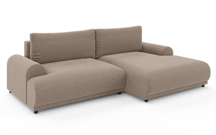 Ecksofa mit Schlaffunktion, Bettkasten, extrabreite Ottomane rechts, Chenille Hellbraun / 21021