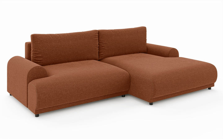 Ecksofa mit Schlaffunktion, Bettkasten, extrabreite Ottomane rechts, Chenille Terracotta / 21023