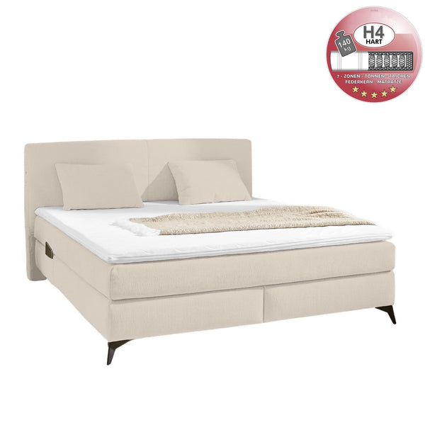 BOXSPRINGBETT 180x200 cm, 7-Zonen-Tonnentaschen-Federkernmatratzen H4, Topper, Bonell-Federkern, Beleuchtung, USB-Ladeports, Chenille Beige / 20018