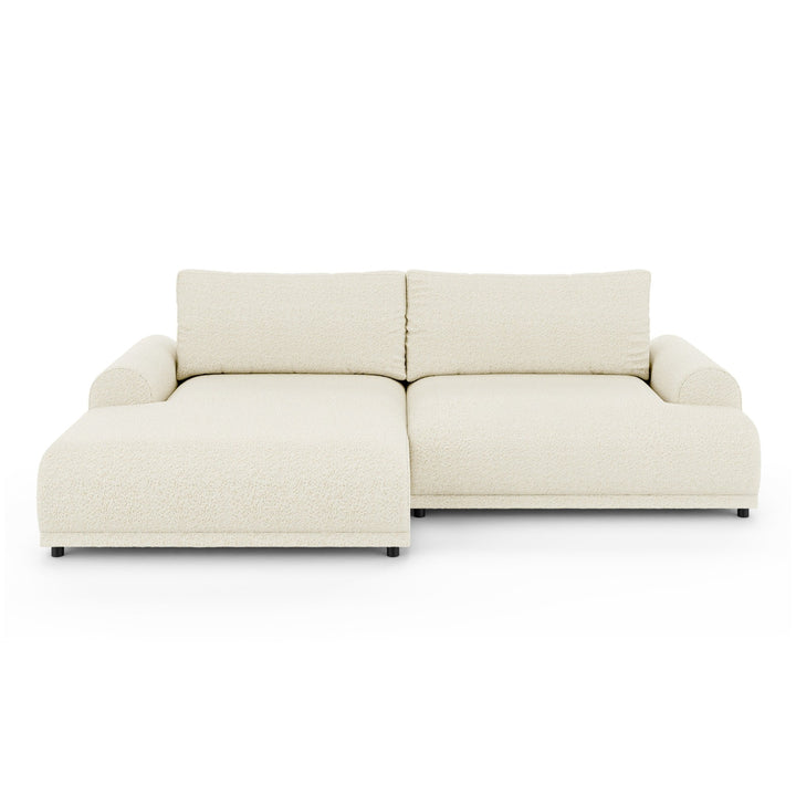 Ecksofa mit Schlaffunktion, Bettkasten, extrabreite Ottomane links, Bouclé Beige Creme / 21028