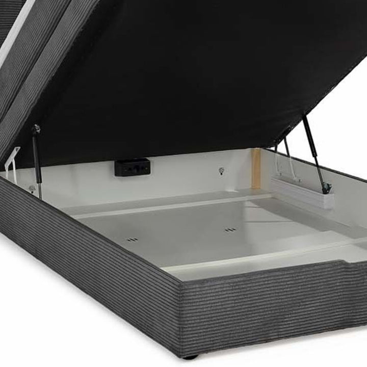 Boxspringbett 140x200 cm, 7-Zonen-Tonnentaschen-Federkernmatratze H3, Topper, Bonell-Federkern, großer Bettkasten, Cord Grau Anthrazit