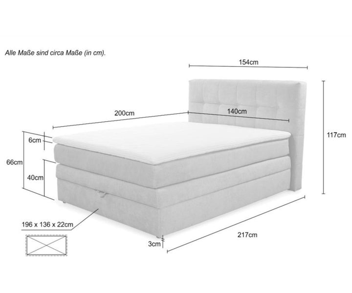 Boxspringbett 140x200 cm, 7-Zonen-Tonnentaschen-Federkernmatratze H3, Topper, Bonell-Federkern, großer Bettkasten, Cord Grau Anthrazit