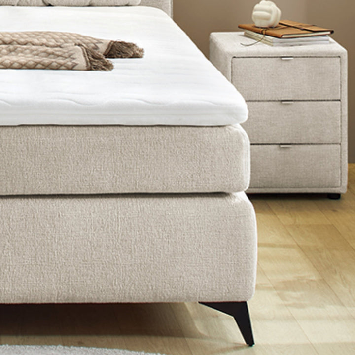 Boxspringbett 180x200 cm mit Bonell-Wende-Federkernmatratzen H2/H3, Bonell-Federkernpolsterung, PU-Schaum-Topper, 2 Kissen, Chenille Beige
