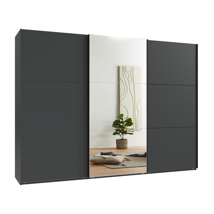 Schwebetürenschrank Kleiderschrank 3-türig B300/H216/T65 cm inkl. Vollausstattung in Anthrazit mit Spiegel